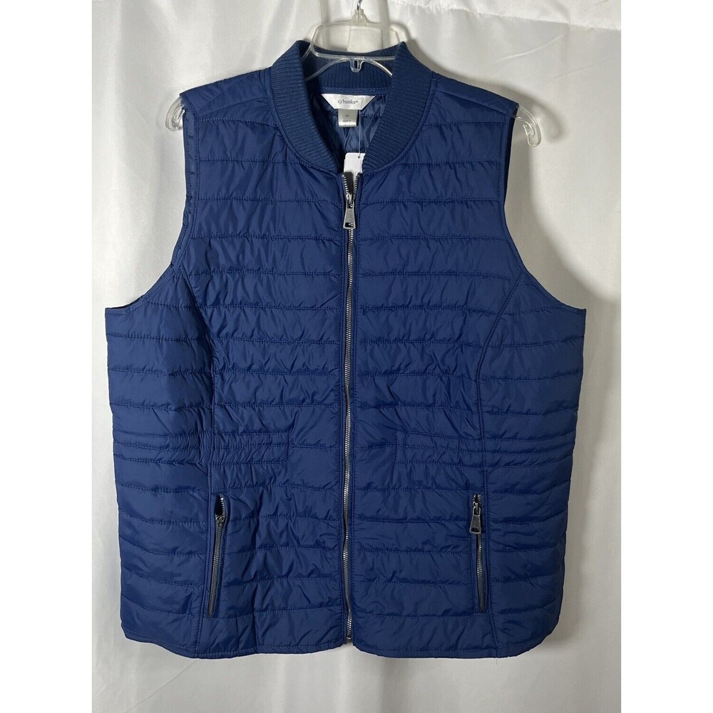 1X CJ Banks Blue Puffer Women Vest Quilted Zip Front And Pockets